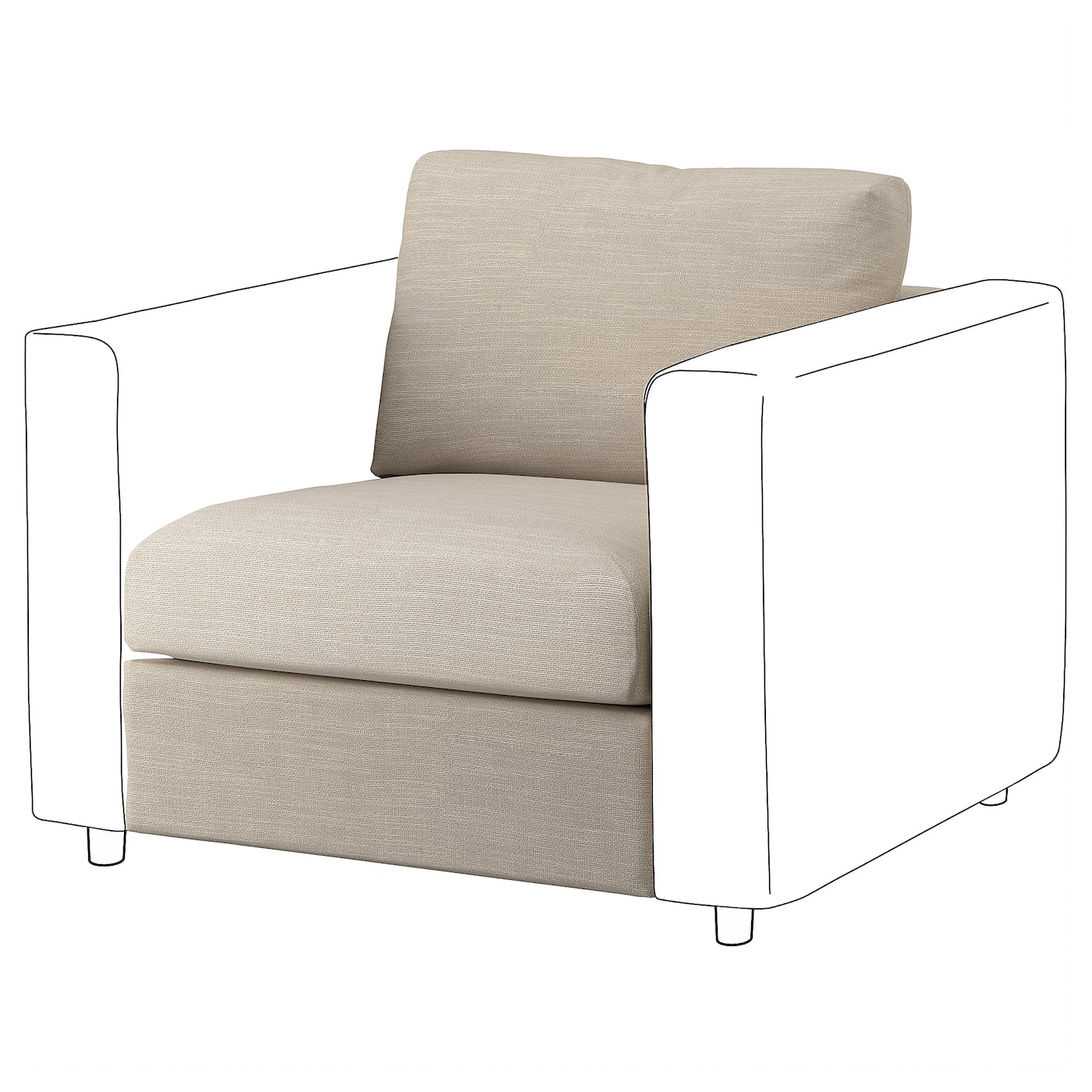 IKEA VIMLE sekcja 1-osobowa, Hillared beżowy, Wysokość z poduchami oparcia: 80 cm