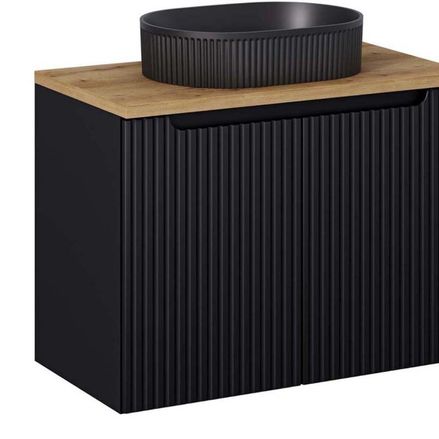 COMAD Zestaw mebli NOVA BLACK szafka z drzwiami z blatem OAK 80 cm, u