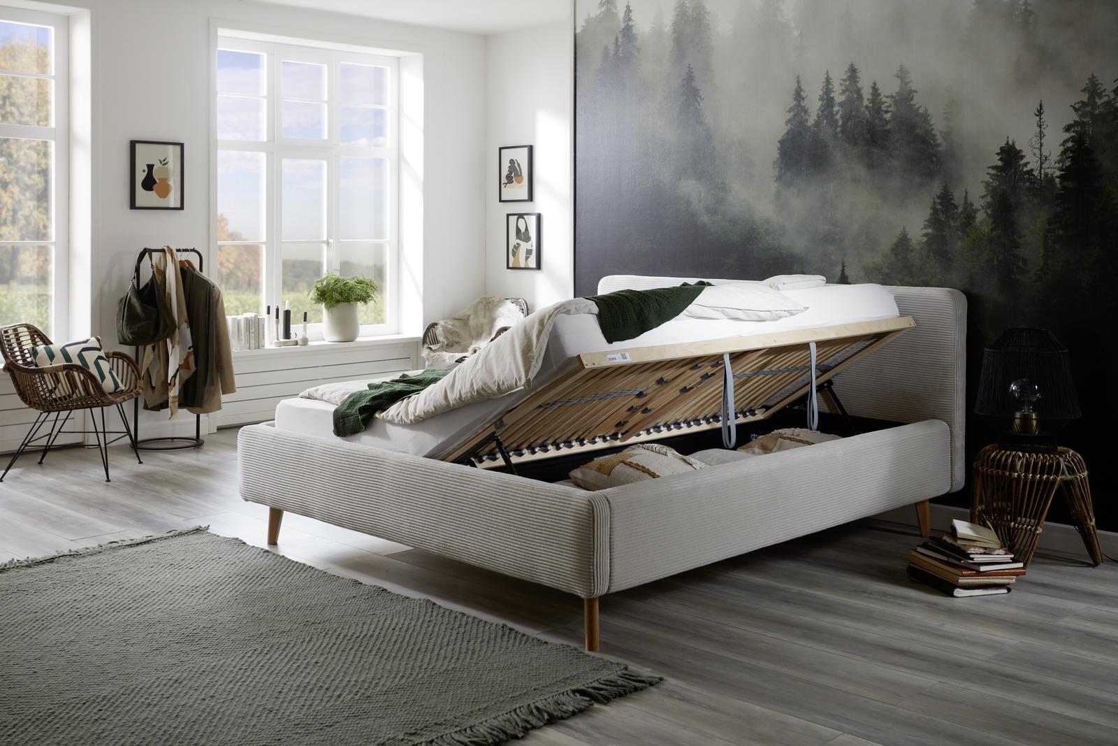 Łóżko tapicerowane z miejscem 160 Mathew cord beige