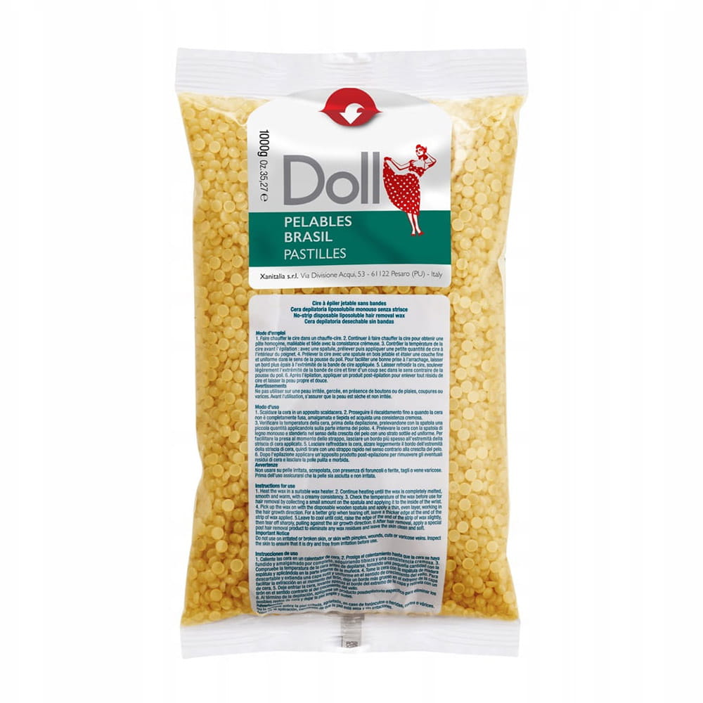 Wosk twardy w dropsach do depilacji brazylijskiej bezpaskowej Xanitalia Doll Miele miodowy 1kg