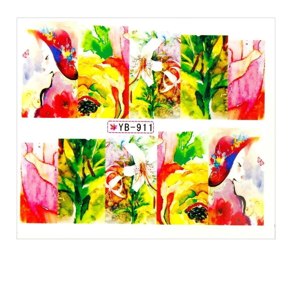 Naklejki wodne do paznokci arkusz 6,5 x 5,5 cm na 10 palców yb Nr 911