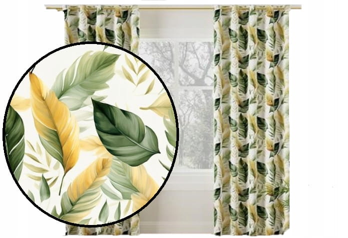 Zasłona velvetowa liście Olive na przelotkach 190x140