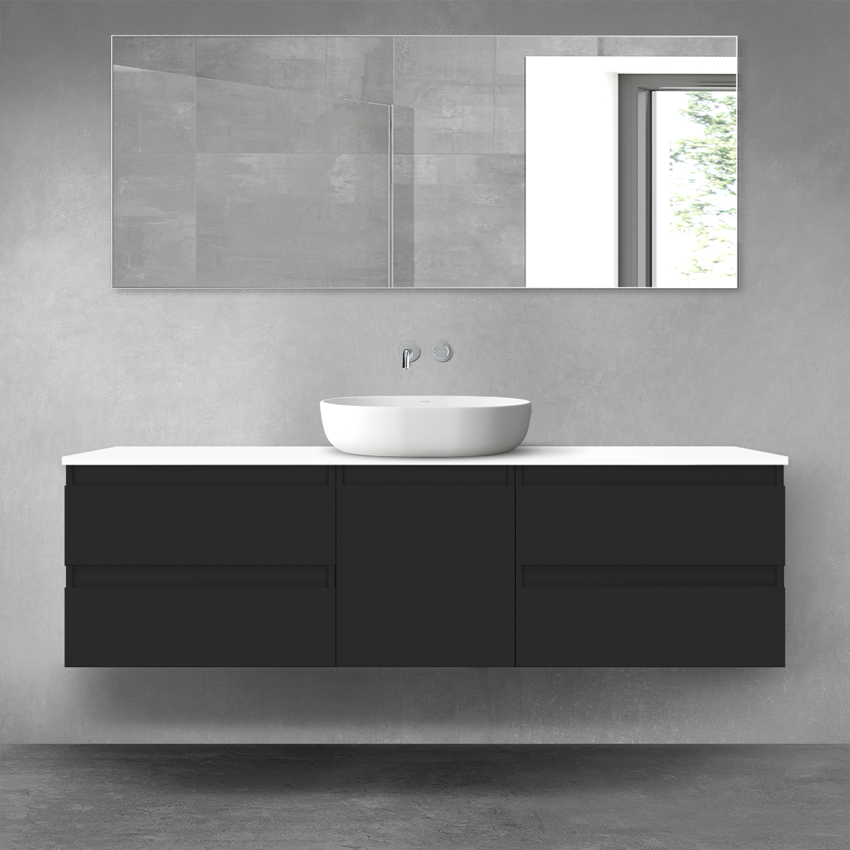 Darmowa Dostawa - Zestaw mebli łazienkowych 160x46.4x48.6 cm podumywalkowa wisząca biała-czarna Oltens Vernal 68401700