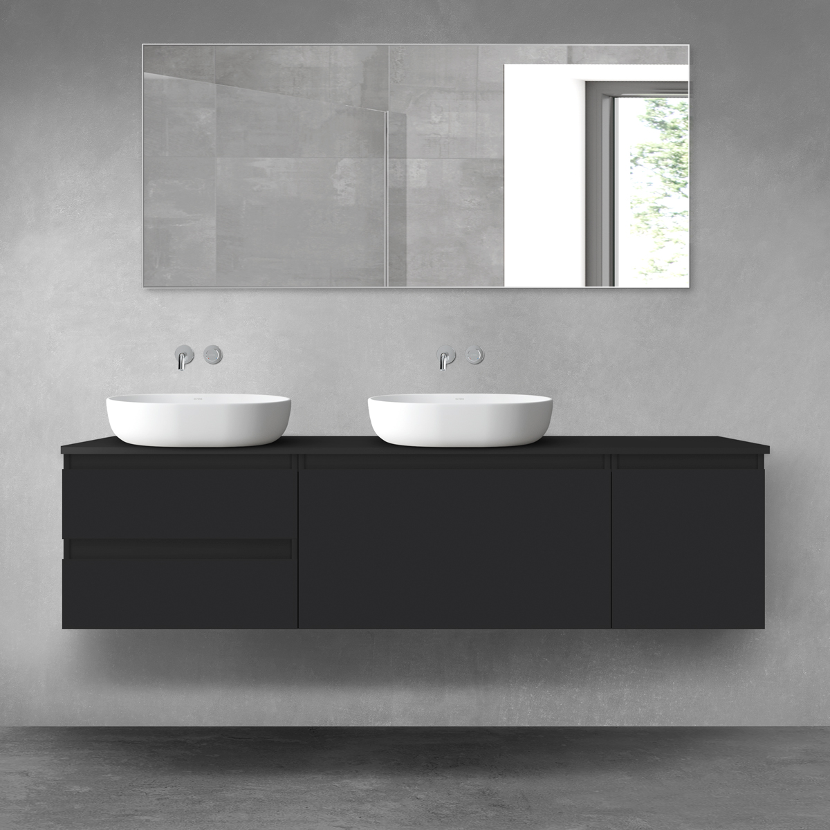 Darmowa Dostawa - Zestaw mebli łazienkowych 180x46.4x48.6 cm podumywalkowa wisząca czarna Oltens Vernal 68519300