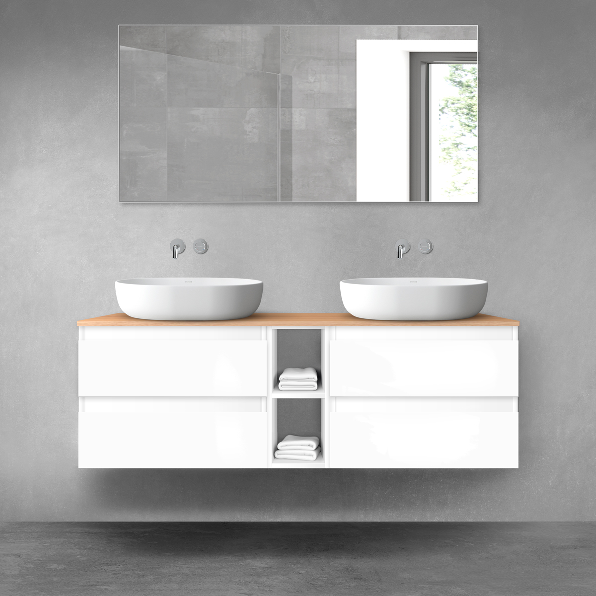 Darmowa Dostawa - Zestaw mebli łazienkowych 140x46.4x48.6 cm podumywalkowa wisząca biała-dab Oltens Vernal 68626000