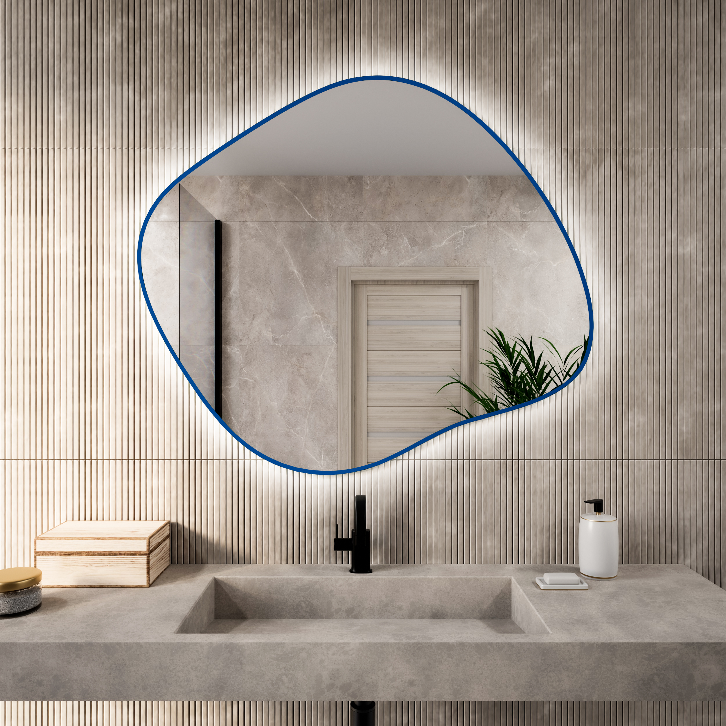 Darmowa Dostawa - Lustro 80x70 cm z oświetleniem niebieski Baltica Design Bright Stain III 5904107932231