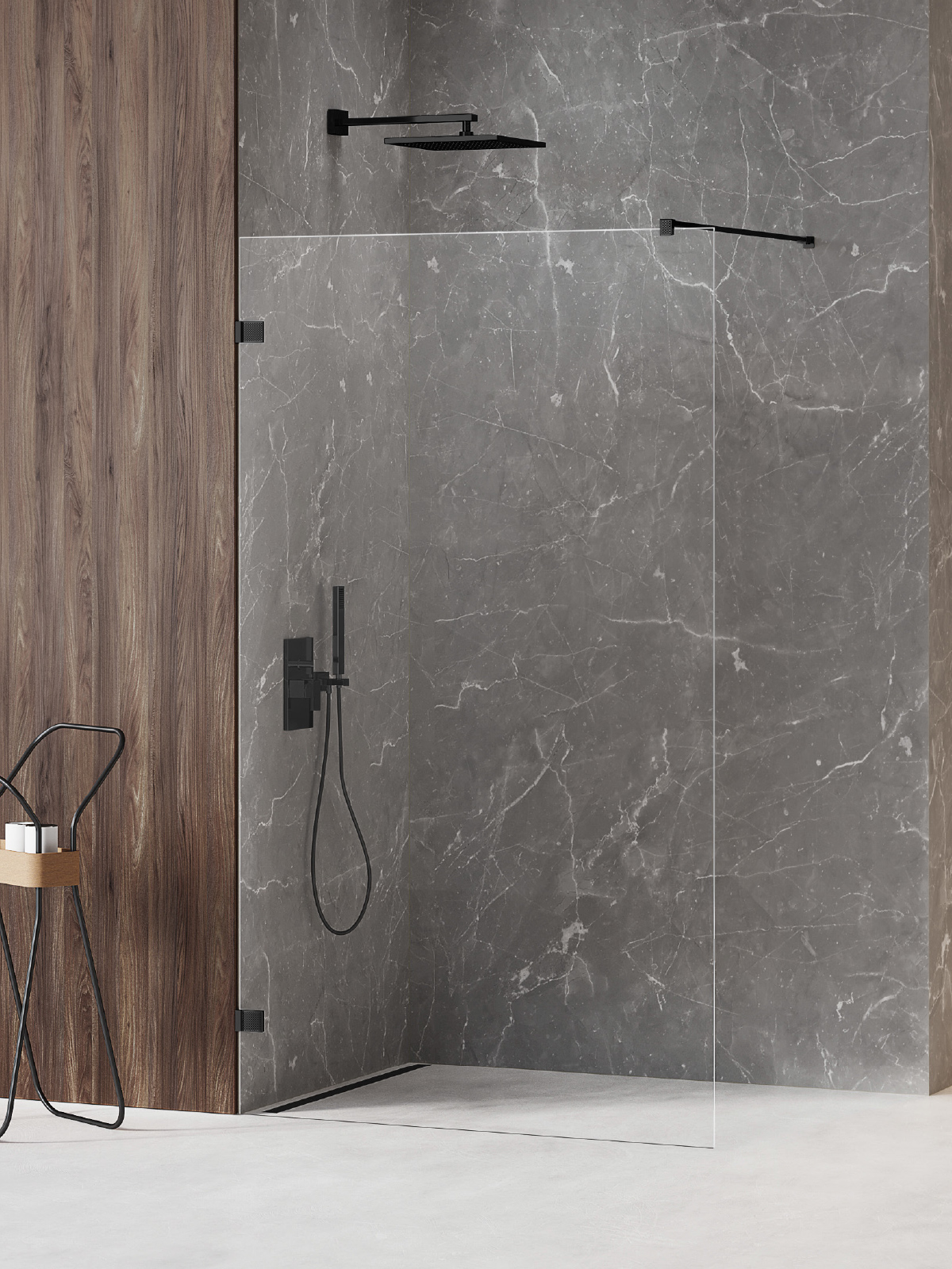 Darmowa Dostawa - Ścianka prysznicowa walk-in 80 cm czarny mat/szkło przezroczyste New Trendy Avexa Black XR EXK6967
