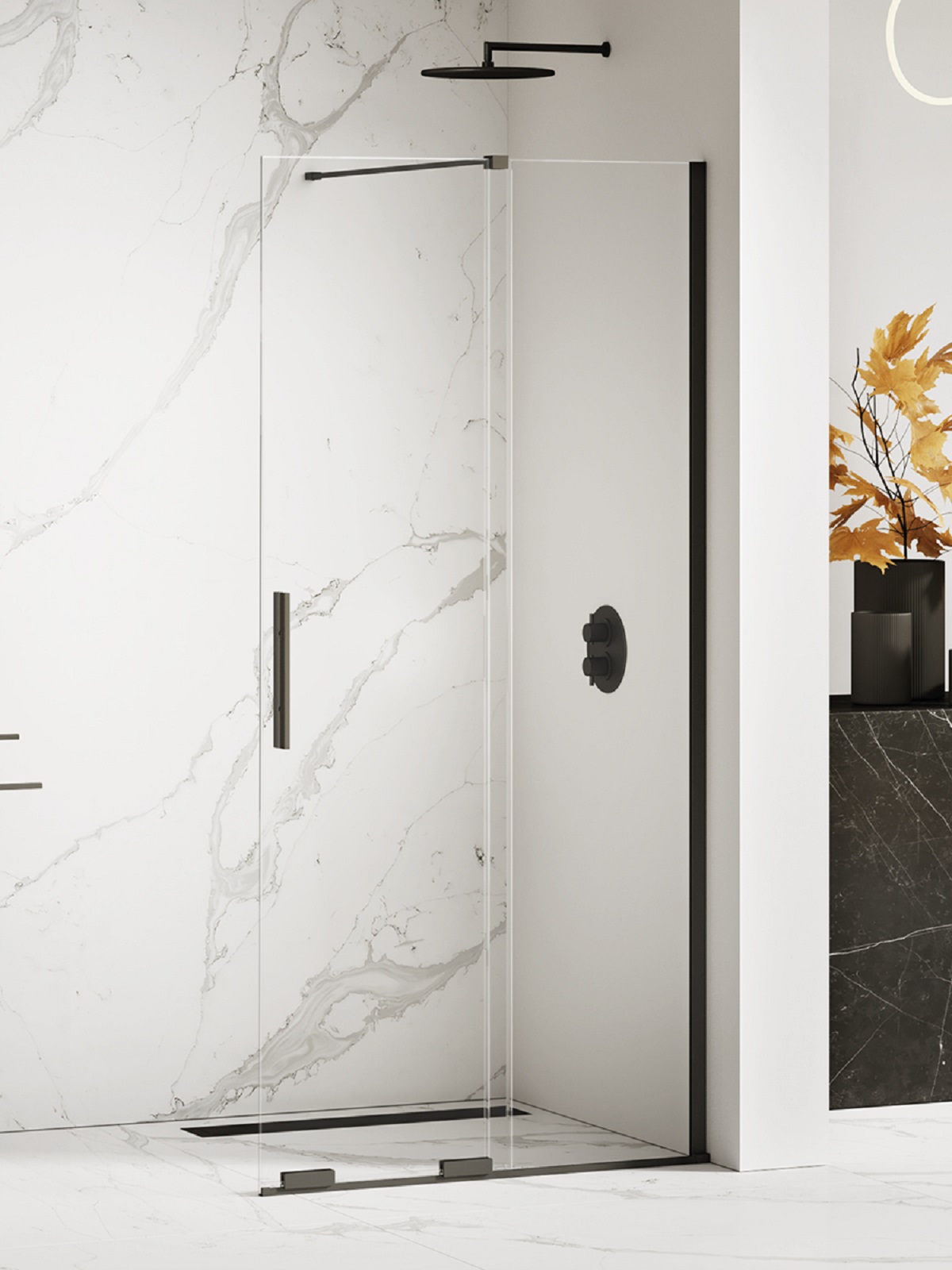 Darmowa Dostawa - Ścianka prysznicowa walk-in 80 cm czarny mat/szkło przezroczyste New Trendy Smart Black EXK4189