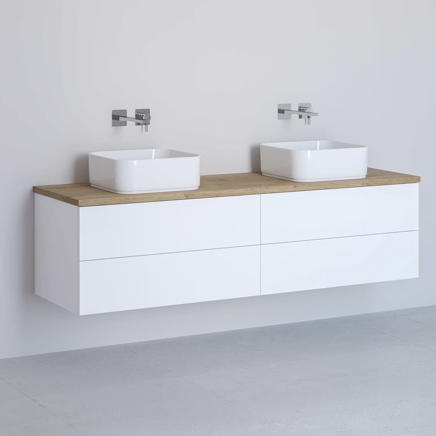 Darmowa Dostawa - Szafka z blatem 161x48.7x44.5 cm podumywalkowa wisząca biała-dąb Kronenbach Cube KBWTKOWT1614WHGH