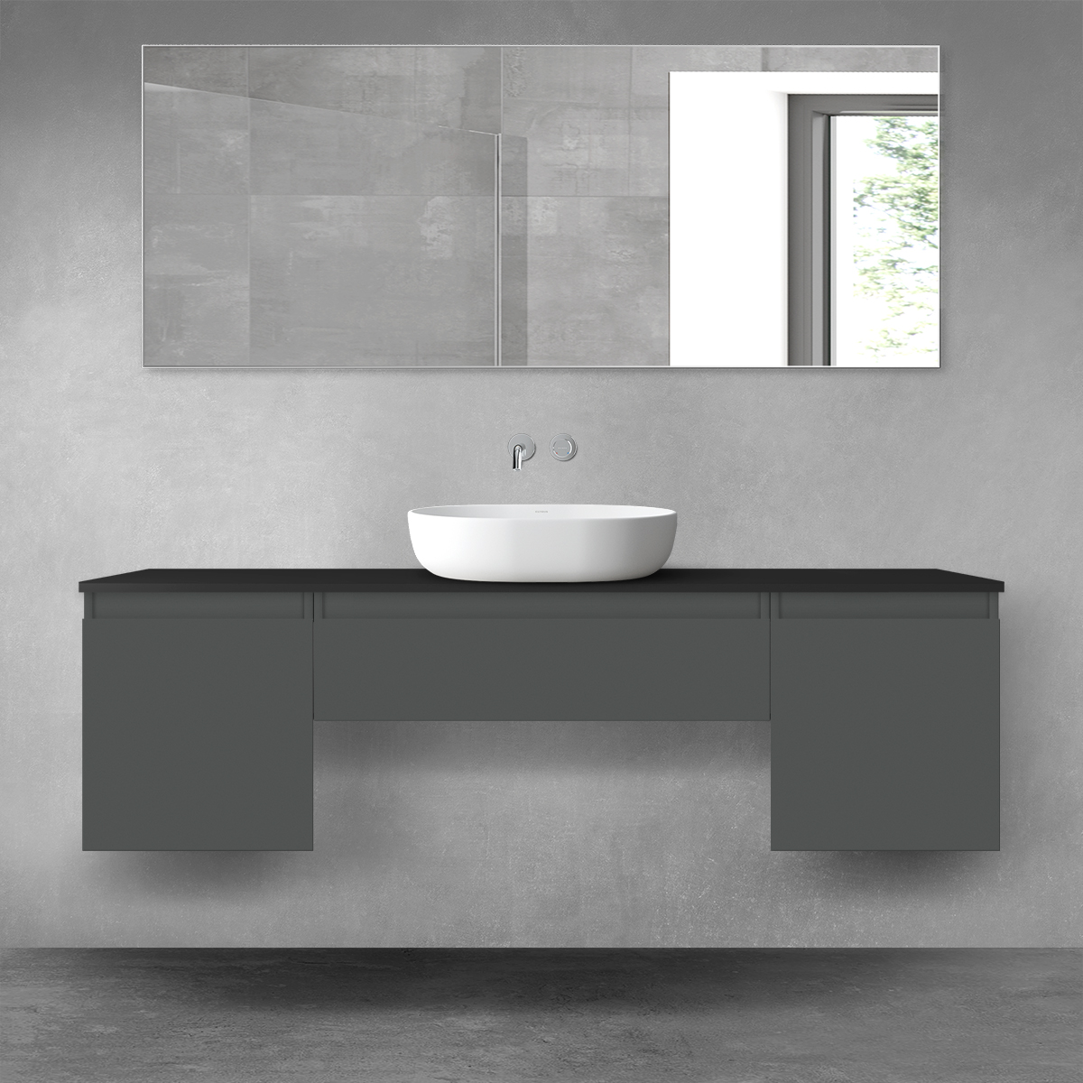 Darmowa Dostawa - Zestaw mebli łazienkowych 160x46.4x48.6 cm podumywalkowa wisząca czarna-grafitowa Oltens Vernal 68398400
