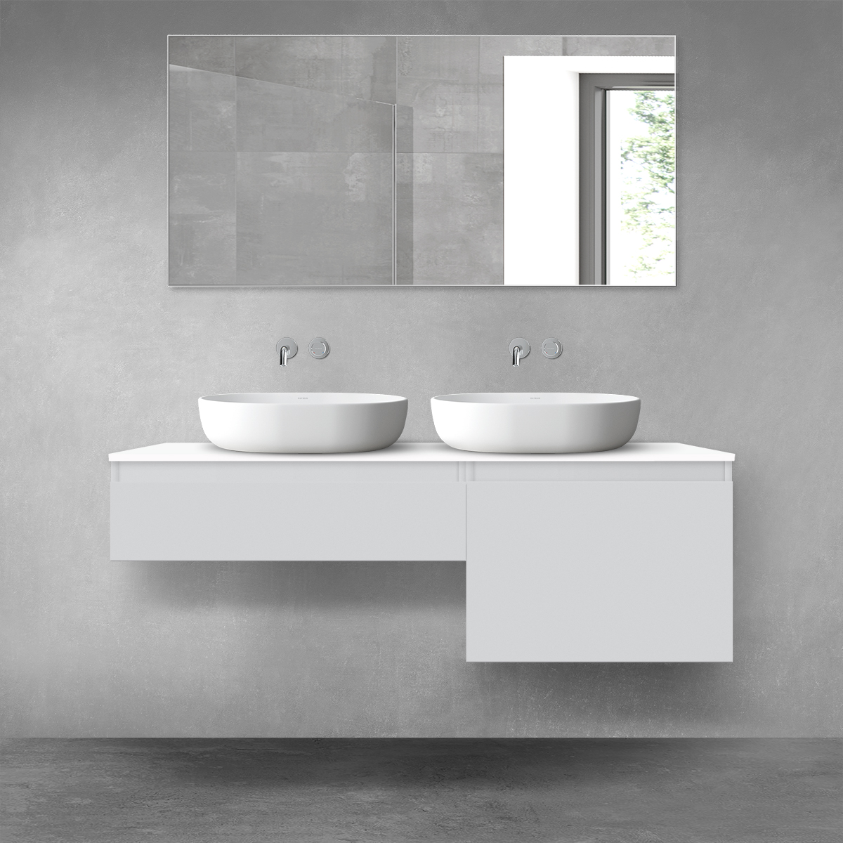 Darmowa Dostawa - Zestaw mebli łazienkowych 140x46.4x48.6 cm podumywalkowa wisząca biała-szara Oltens Vernal 68310700