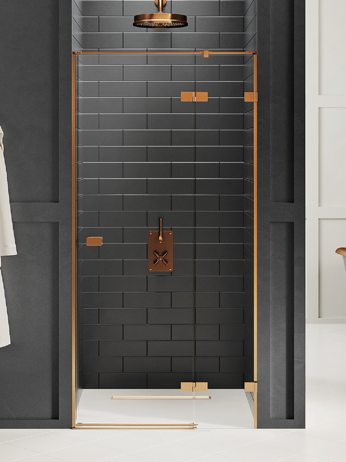 Darmowa Dostawa - Drzwi prysznicowe 130 cm uchylne miedź szczotkowany/szkło przezroczyste New Trendy Avexa Copper Brushed EXK3542