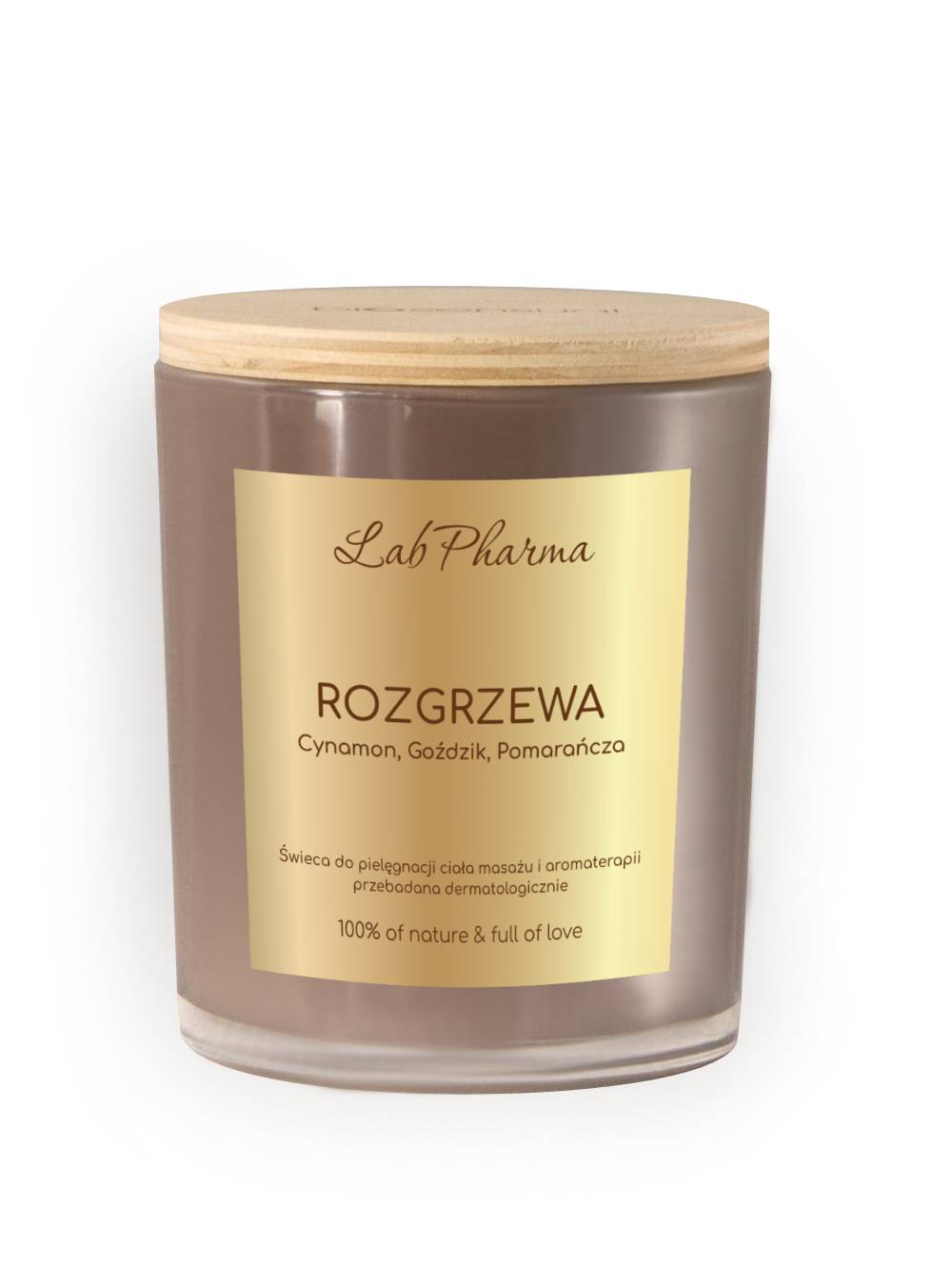 Świeca do aromaterapii i masażu, ROZGRZEWA - cynamon, goździk, pomarańcza, 170g