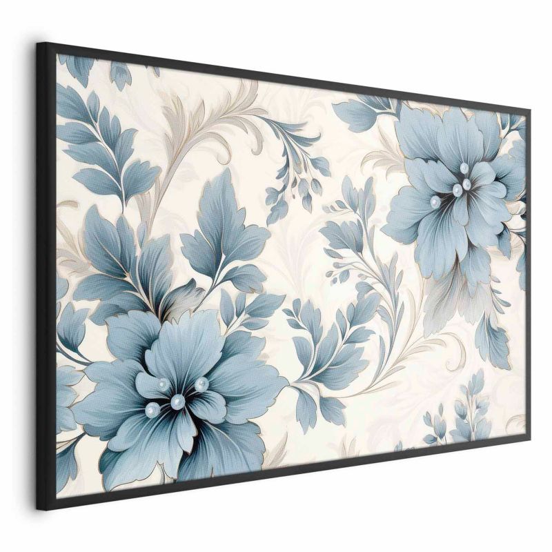 Plakat Artgeist Turkusowe retro kwiaty 30x21 cm z ramą czarną 1 szt