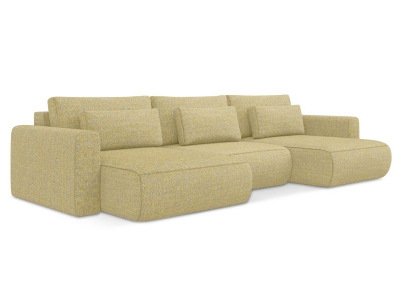 Sofa panoramiczna z funkcją spania Makamii Kapua z tkaniny strukturalnej 340x149 cm musztardowy 1 szt.