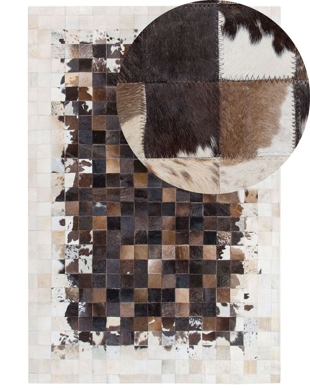 Dywan patchwork skórzany 140 x 200 cm brązowo-beżowy Okculu 1 szt.