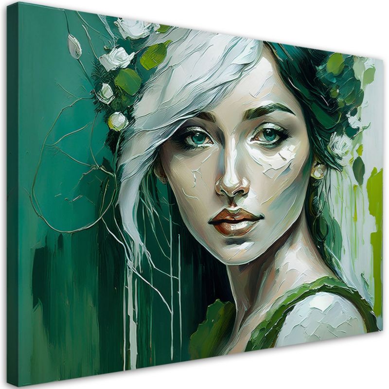 Obraz do salonu sypialni Feeby Portret Kobiety Glamour Zielony 90x60 cm 1szt