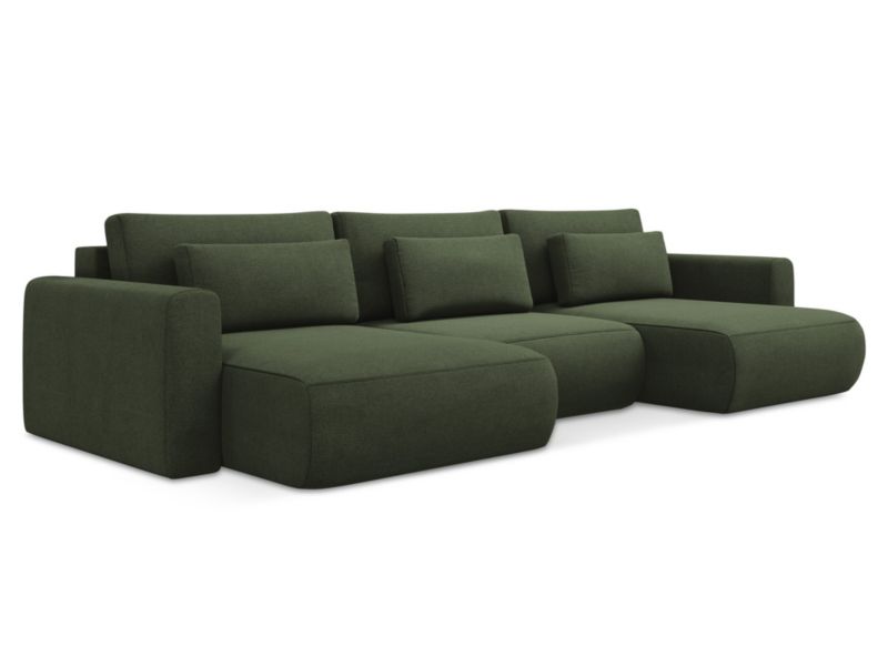 Sofa panoramiczna z funkcją spania Makamii Kapua z tkaniny strukturalnej 340x149 cm oliwkowy 1 szt.