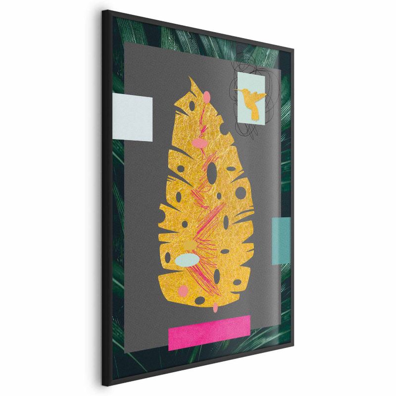 Plakat Artgeist Złoty liść 21x30 cm z ramą czarną 1 szt