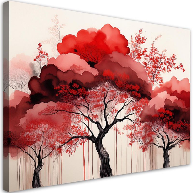 Obraz do salonu sypialni Feeby Czerwony Krajobraz Las Drzewa 100x70 cm 1szt