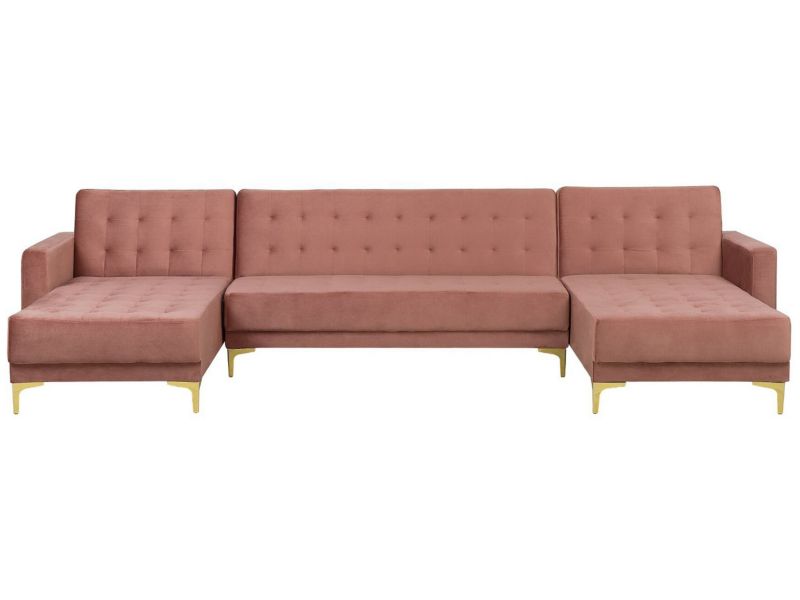 Sofa w kształcie U Aberdeen Różowy Welur Uniwersalny 1 szt.