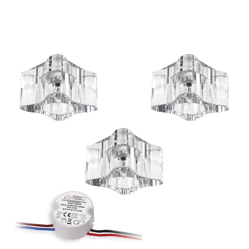 Zestaw Oczek Sufitowych SPOT Light 3xG4 LED 2,3W z zasilaczem, Transparentne Szkło, Polski Producent 3 szt.