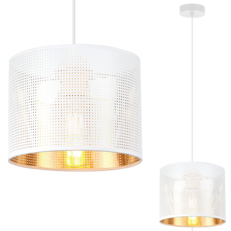 Lampa sufitowa wisząca Light Home LH Asti 1x E27 60W biały/złoty klosz podstawa biała 20cm 1szt.