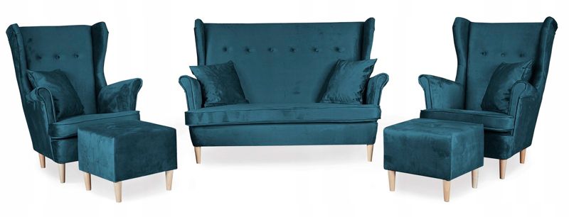 Zestaw mebli uszak do salonu sofa fotele pufy Family Meble Ari turkusowy 1szt