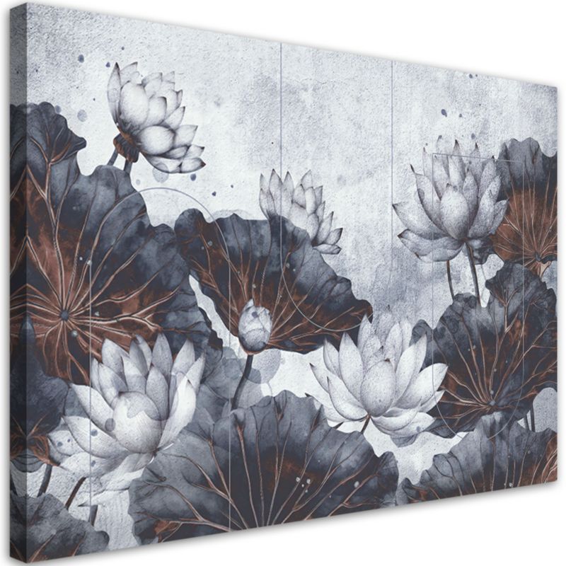 Obraz do salonu sypialni Feeby Kwiaty Lotosu Abstrakcja Beton 120x80 cm 1szt
