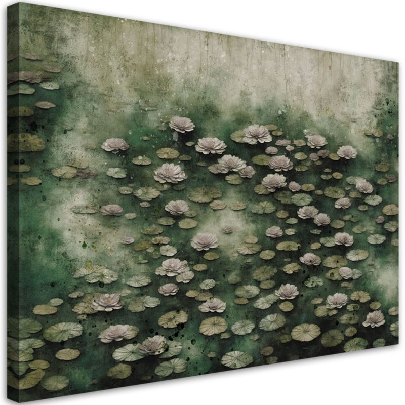Obraz do salonu sypialni Feeby Kwiaty Lotosu na jeziorze Zielony 120x80 cm 1szt