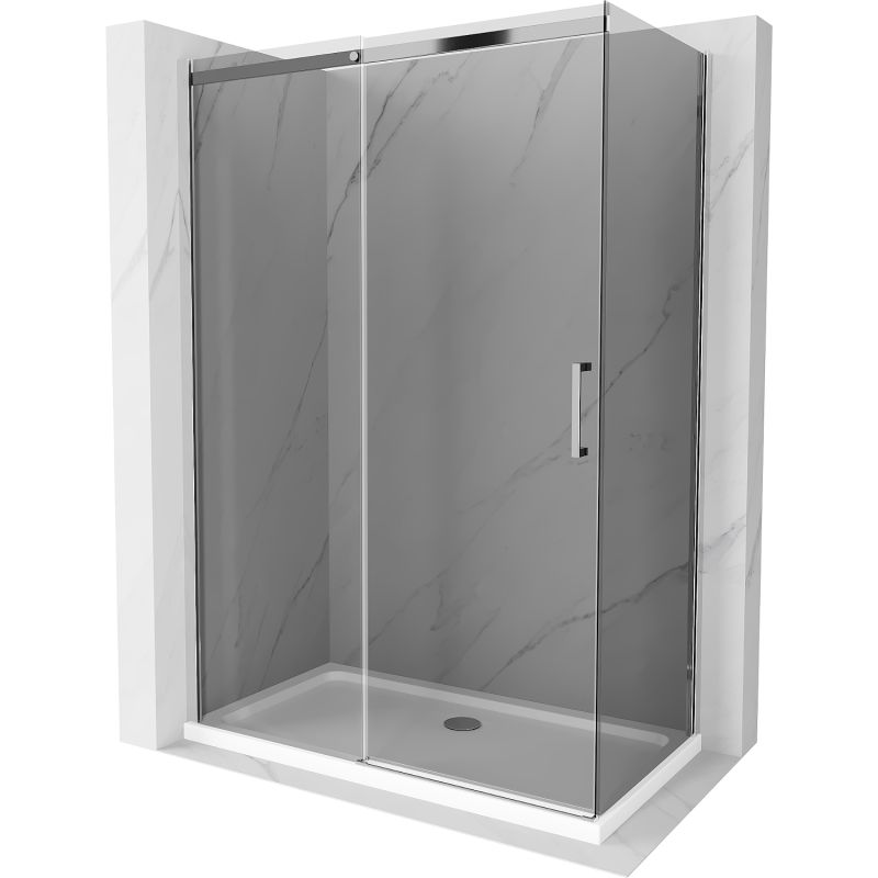 Kabina prysznicowa Mexen Omega rozsuwana 130 x 70 cm grafit chrom + brodzik Flat bialy