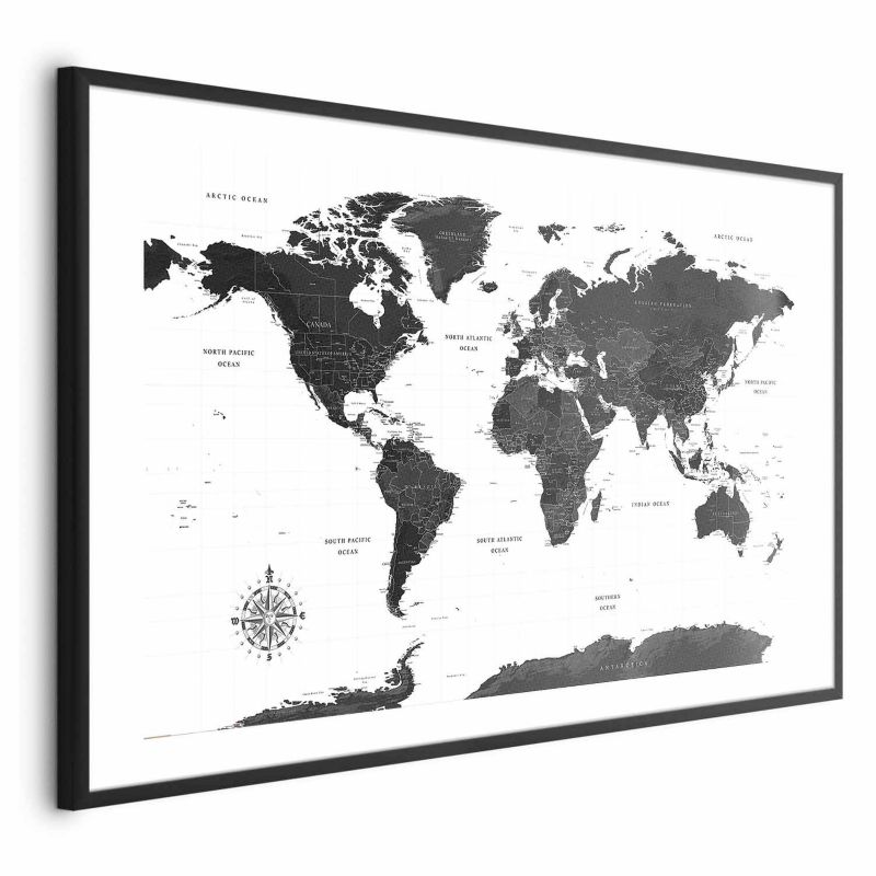 Plakat Artgeist Monochromatyczna mapa 30x21 cm z ramą czarną 1 szt