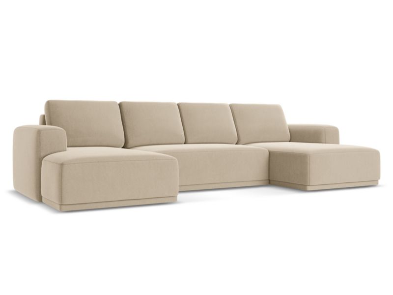 Sofa panoramiczna z funkcją spania Makamii Kaila z weluru 333x160 cm jasny beż 1 szt.