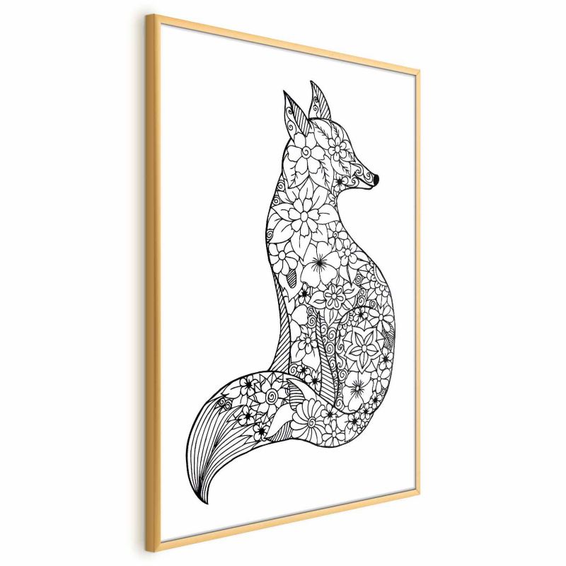 Plakat Artgeist Lis w kwiaty 60x90 cm z ramą złotą 1 szt