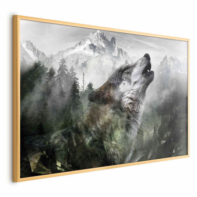 Plakat Artgeist Wyjący wilk 42x29,7 cm z ramą złotą 1 szt