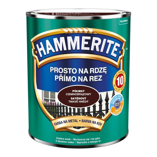 Farba do metalu Hammerite Prosto Na Rdzę półmat ciemny brązowy 0,7 l