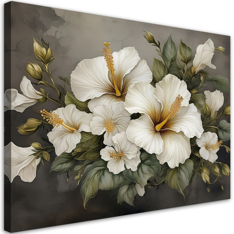 Obraz do salonu sypialni Feeby Biały Kwiat Hibiskusa 90x60 cm 1szt