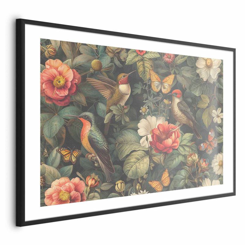 Plakat Artgeist Kwiaty i motyle 90x60 cm z ramą czarną 1 szt
