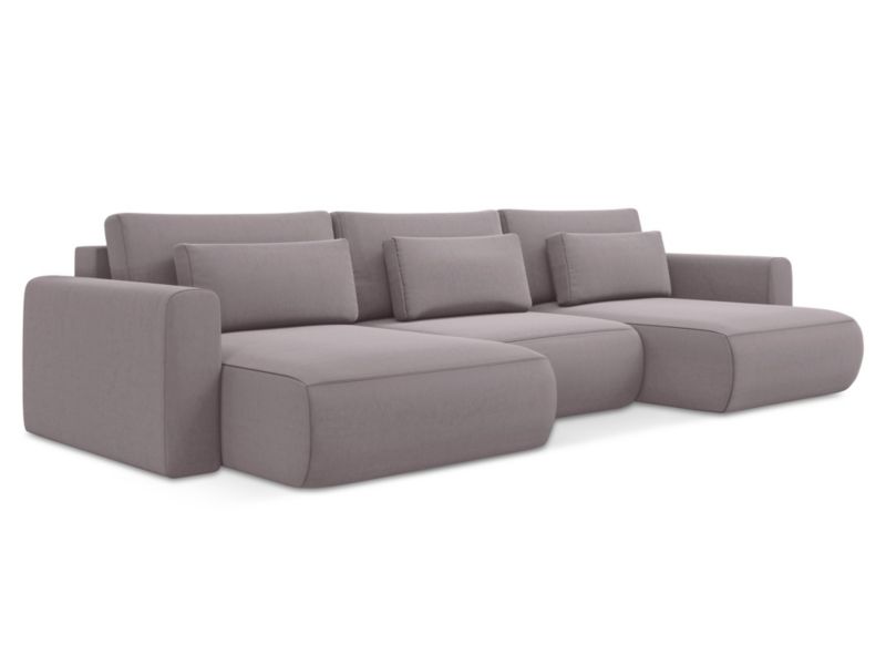 Sofa panoramiczna z funkcją spania Makamii Kapua z weluru 340x149 cm lawendowy 1 szt.