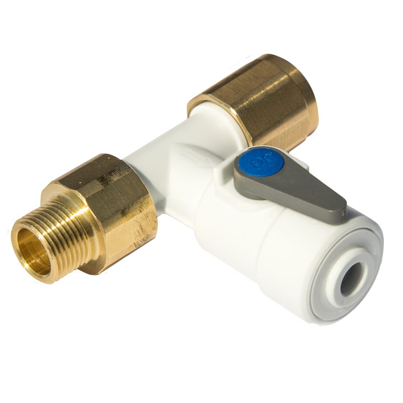 ASV8 John Guest kątowy zawór odcinający z zaworem zwrotnym gwint 1/2" x szybkozłączka 3/8".