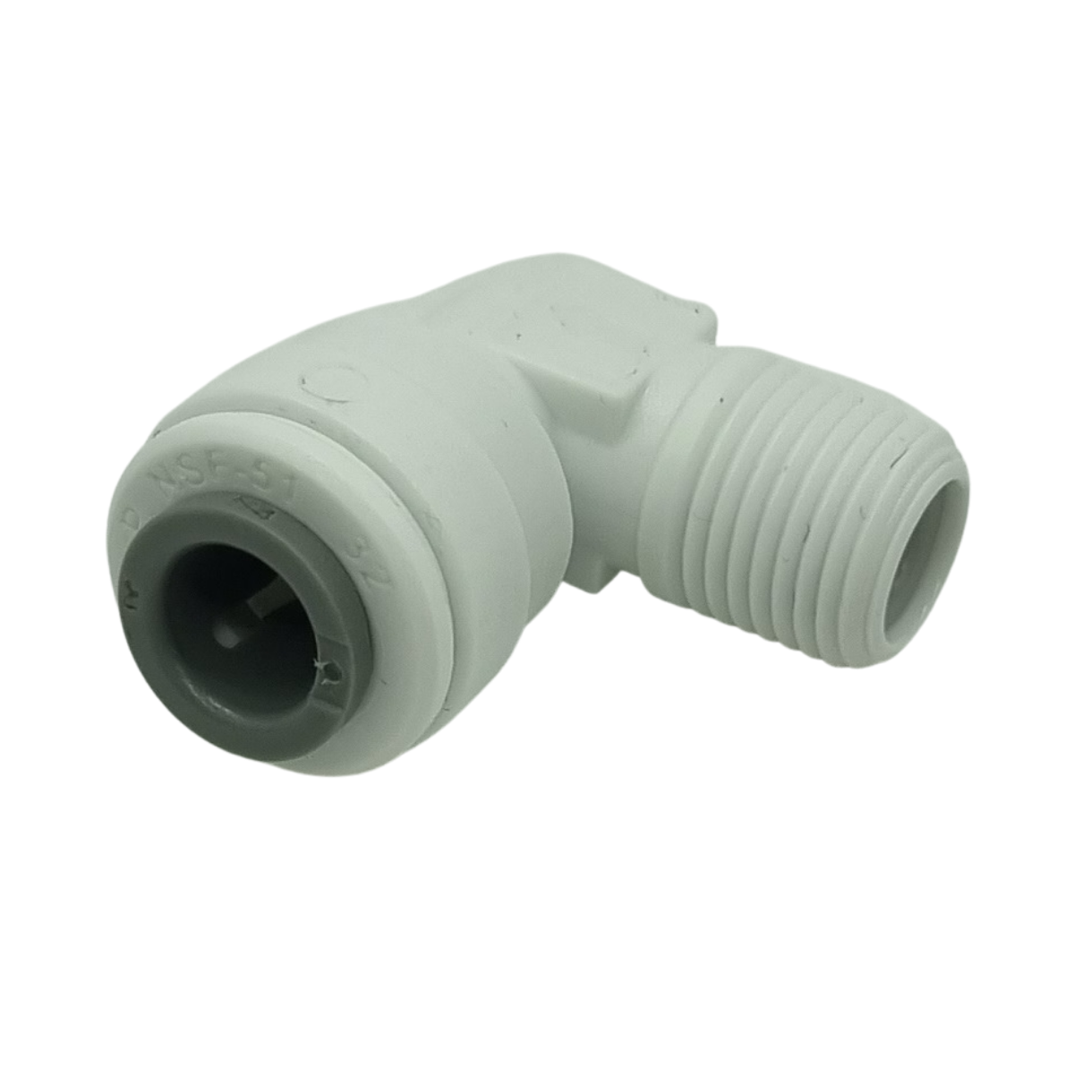 NC2811 John Guest złączka kolankowa 1/4" x 1/8" gwint zewnętrzny NPTF. Złączka z zaworkiem zwrotnym do membrany osmotycznej.