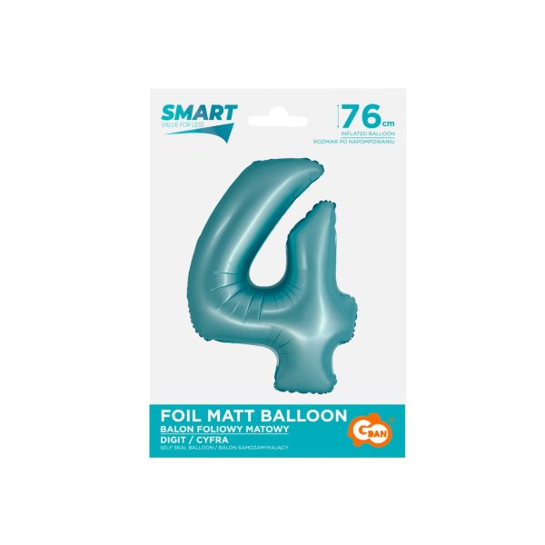 Balon foliowy Cyfra j. niebieska "4"- Wielkość 76 cm, Smart