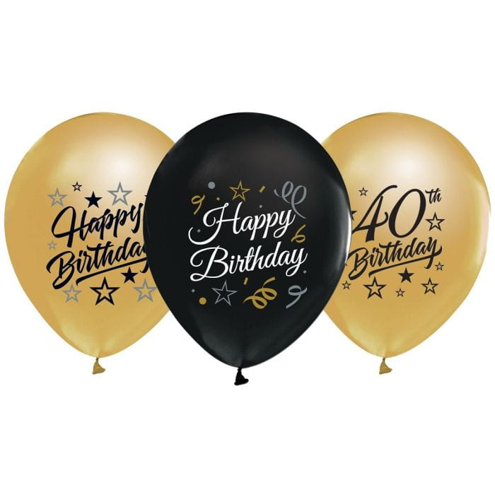 Balony Premium "Happy Birthday 40", metaliczne, 12" / 6 sztuk