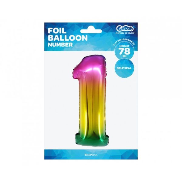 BALON FOLIA CYFRA 1 TĘCZA 78CM