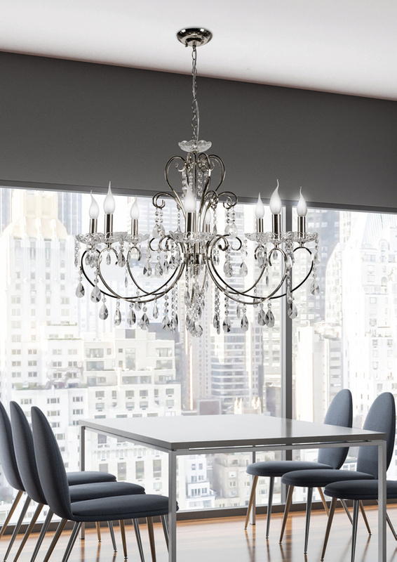 Lampa wisząca chromowa z kryształami żyrandol 8x40W Aurora Candellux