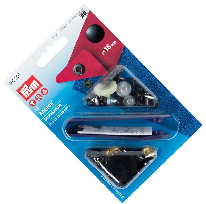 napy do kurtek, bluz czarne fi 15mm 10szt PRYM 390307 .