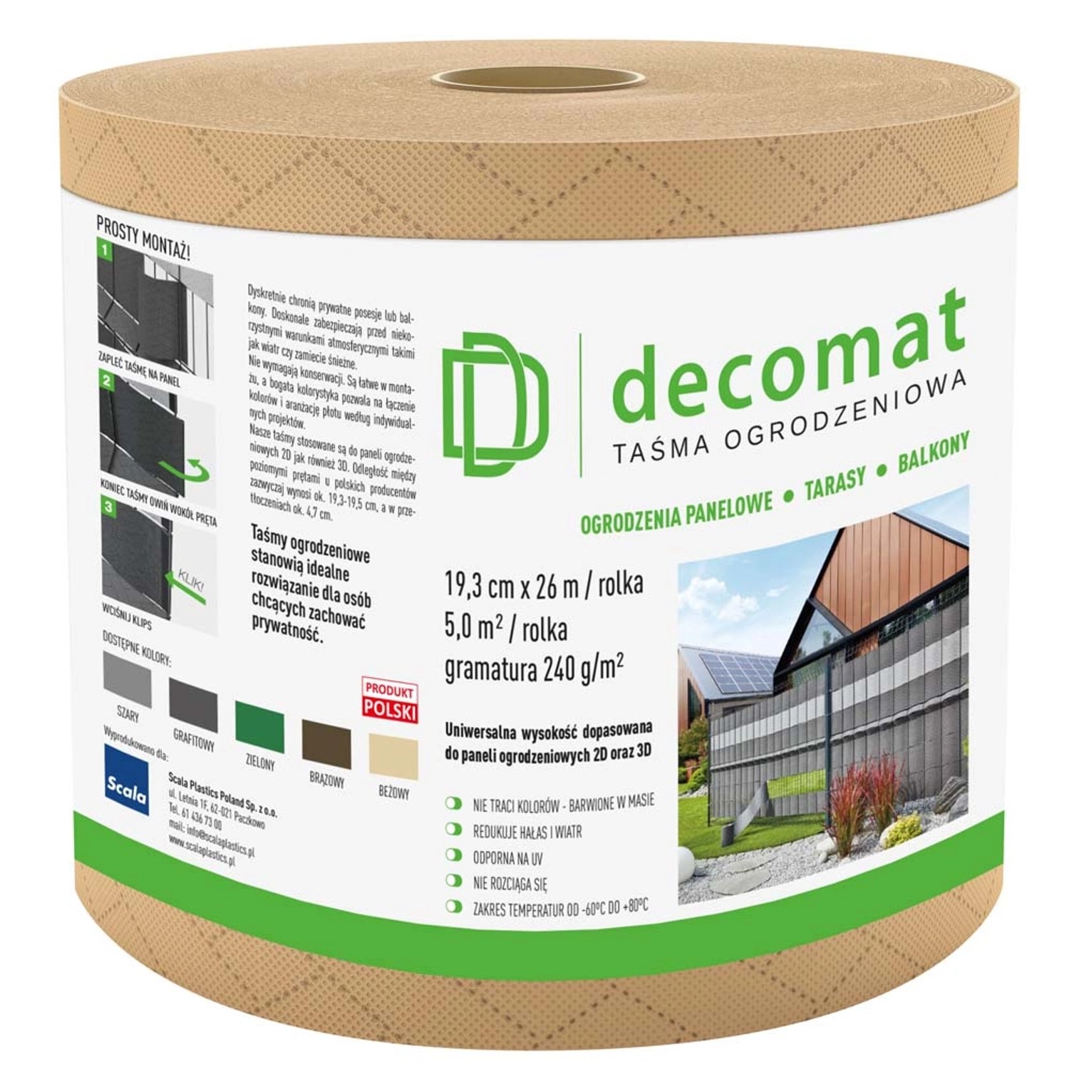 Taśma na ogrodzenia beżowa Decomat - 19,3 cm/26 m