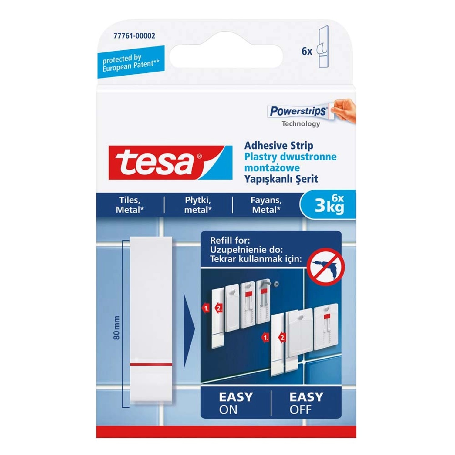 Tesa Plastry montażowe do płytek, 6 szt. do 3kg