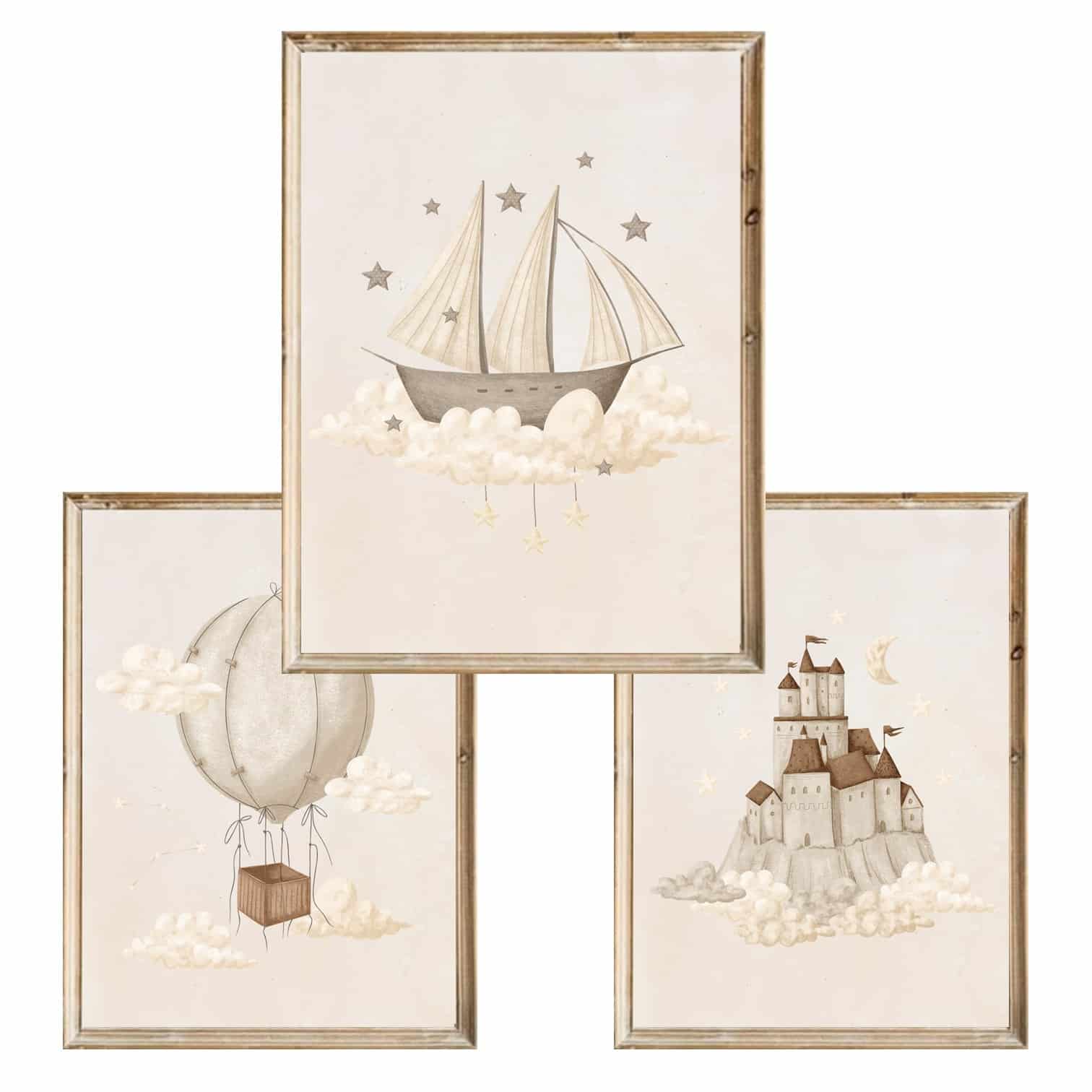 Zestaw trzech plakatów dla dzieci Dream Ocean Beige A4