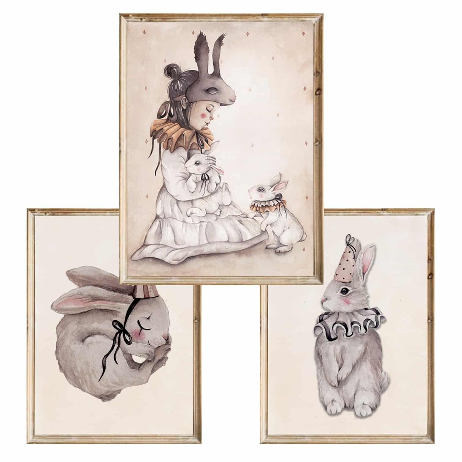 Zestaw trzech plakatów dla dzieci Bunny Girl - A4